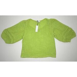 NWT Michael Stars XS Green Double Gauze Cotton Pruitt Balloon Sleeve Blouse